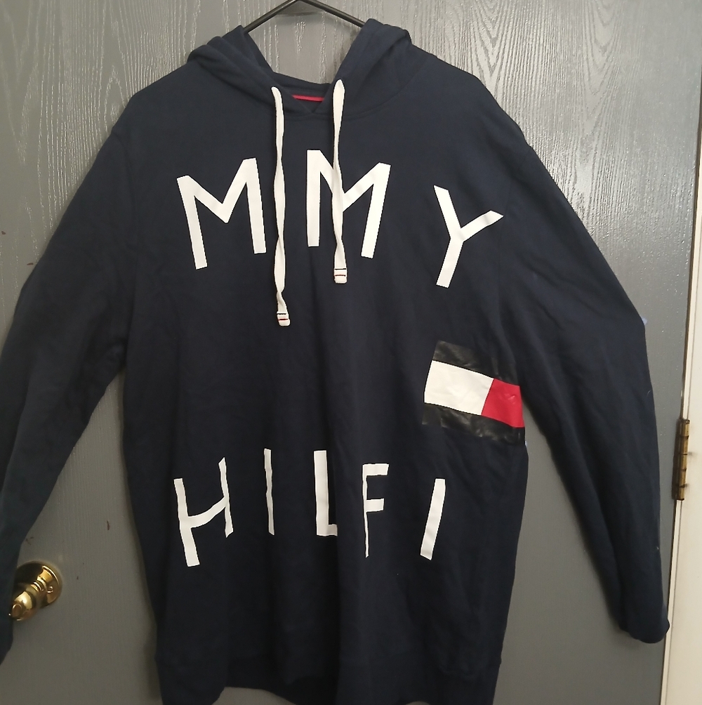 Tommy Hilfiger Men’s Navy Blue Hoodie Spell Out Logo Size XXL